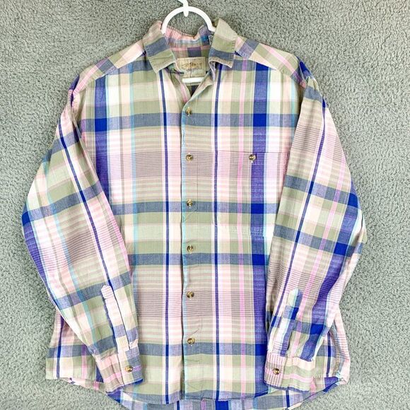 The North Face Shirt Mens Medium Green Plaid Brown Trout Outdoor Hiking Fishing - Picture 1 of 12